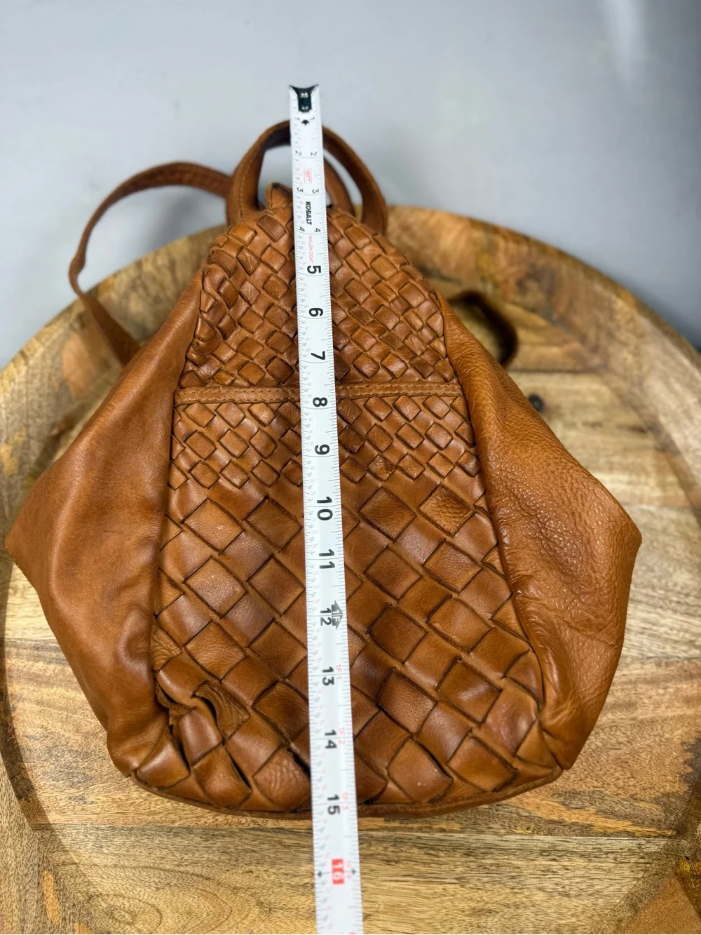 Woven Leather Mini Backpack - Tan